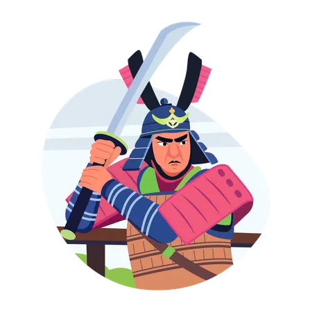 Male samurai with katana  Illustration