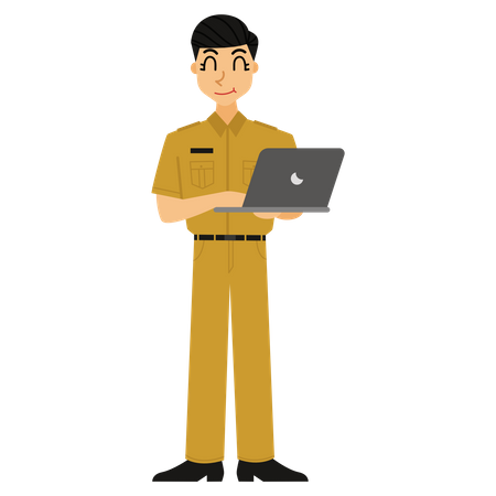 Male School teacher holding laptop  Illustration