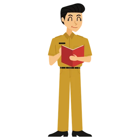 Male School teacher reading book  Illustration