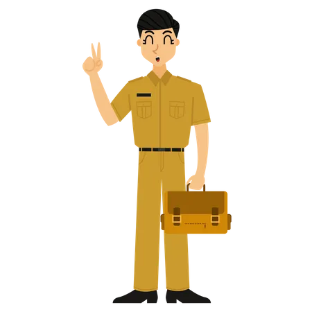 Male School teacher showing peace sign  Illustration