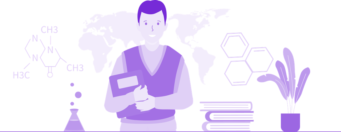 Male Science Student holding book  Illustration