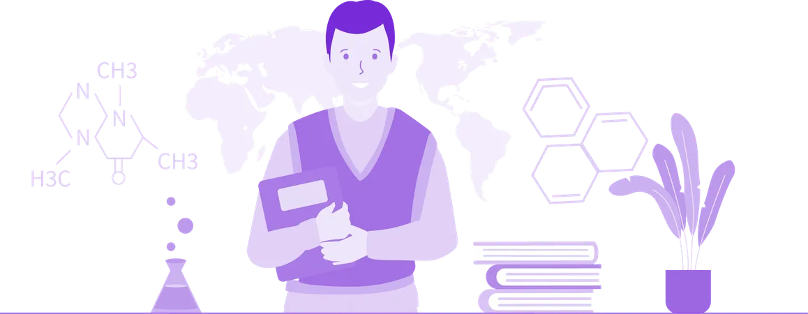 Male Science Student holding book  Illustration