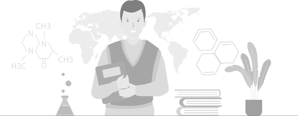 Male Science Student holding book  Illustration