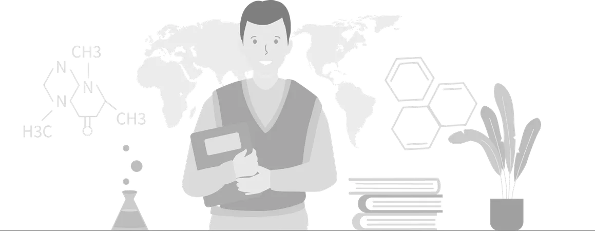 Male Science Student holding book  Illustration