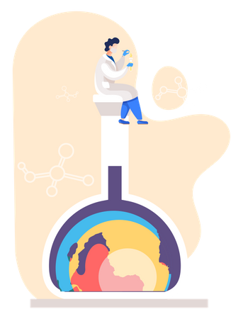 Male scientist analysis of environmental pollution  Illustration