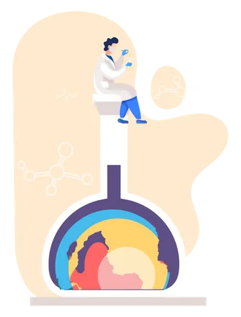 Male scientist analysis of environmental pollution  Illustration