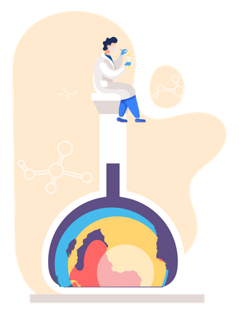 Male scientist analysis of environmental pollution  Illustration
