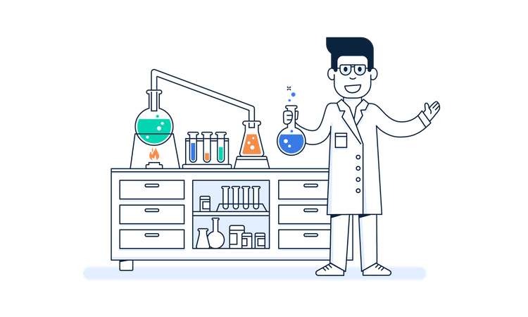 Male scientist conducting scientific experiment  Illustration