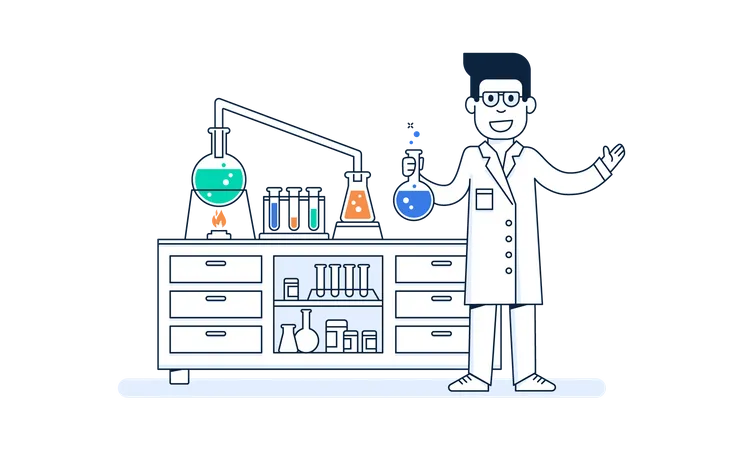 Male scientist conducting scientific experiment  Illustration
