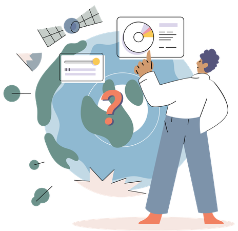Male Scientist conducts research to study planet and living organisms under conditions of climate change  Illustration