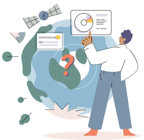 Male Scientist conducts research to study planet and living organisms under conditions of climate change  Illustration
