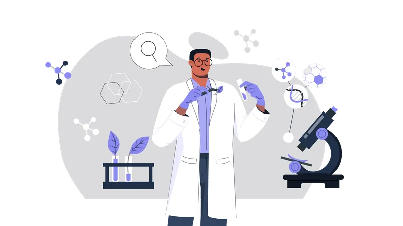 Male scientist doing bio research  Illustration