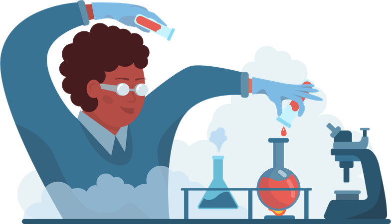 Male scientist doing chemical experiment  イラスト