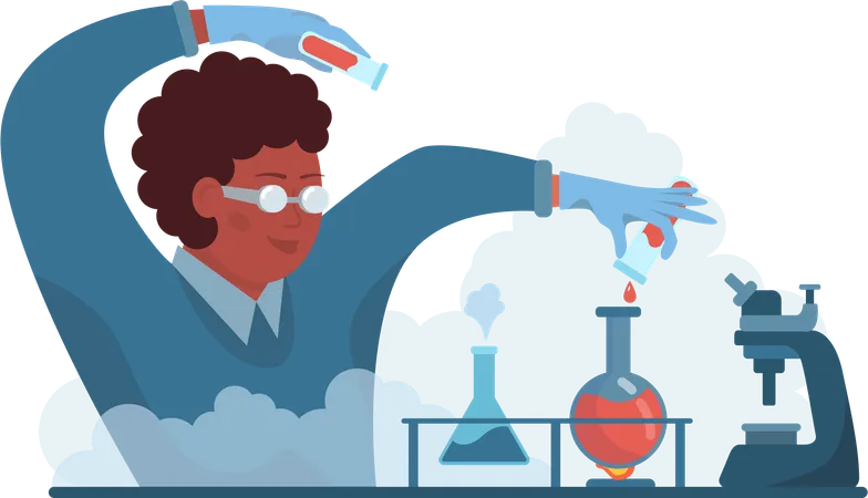 Male scientist doing chemical experiment  イラスト