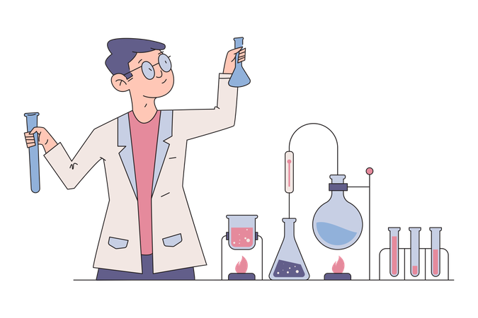Male scientist doing chemical experiment Illustration