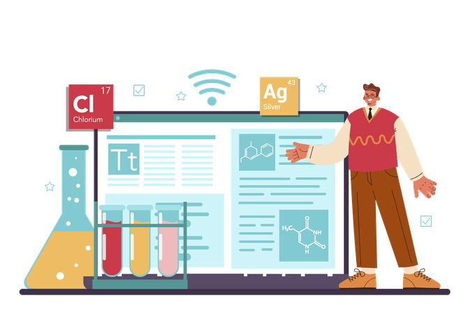 Male scientist doing chemical experiment  Illustration