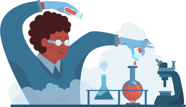 Male scientist doing chemical experiment  Illustration