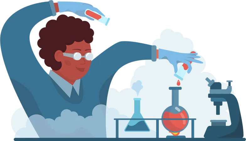 Male scientist doing chemical experiment  Illustration