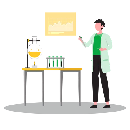 Male scientist doing chemical experiment in lab  Illustration