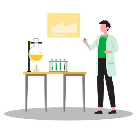 Male scientist doing chemical experiment in lab  Illustration