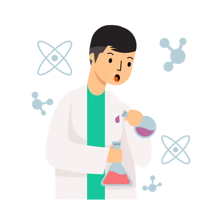 Male Scientist doing chemical research  イラスト