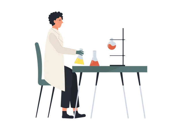 Male scientist doing chemical research in lab  Illustration