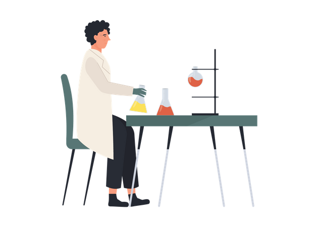 Male scientist doing chemical research in lab  Illustration