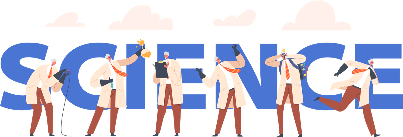 Male scientist doing different activities Illustration