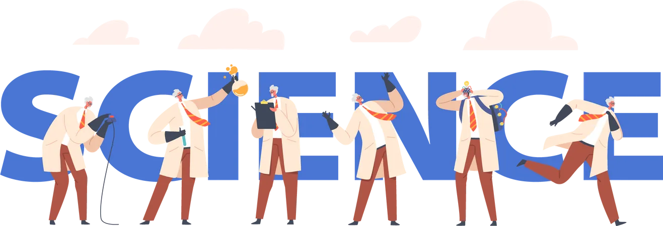 Male scientist doing different activities Illustration