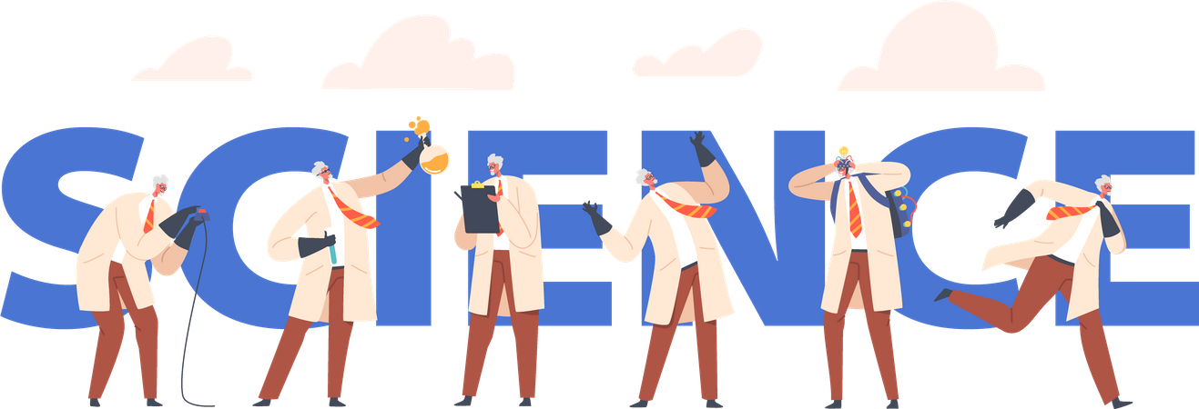 Male scientist doing different activities  Illustration