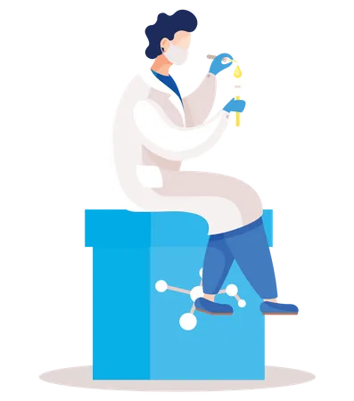 Male scientist doing experiment Illustration