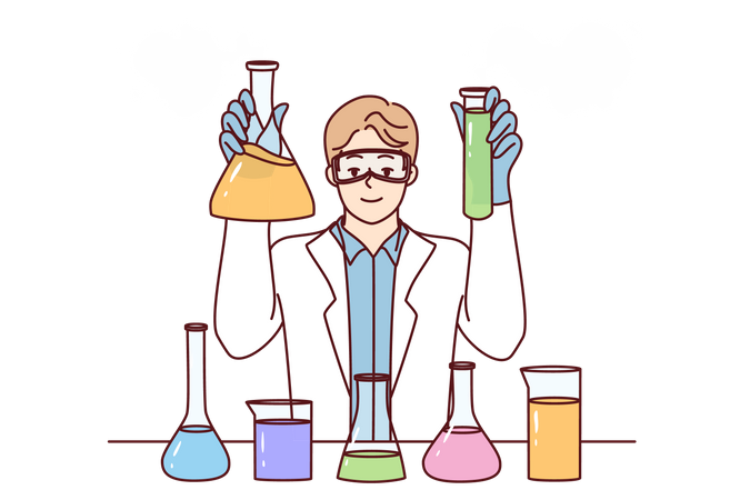 Male scientist doing experiment  Illustration