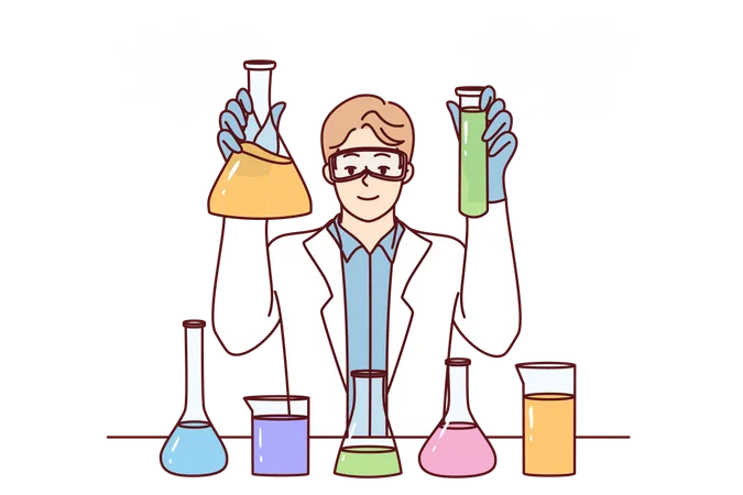 Male scientist doing experiment  Illustration