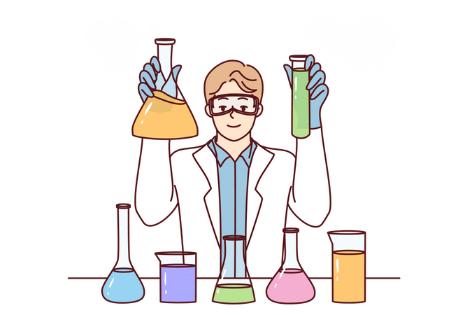 Male scientist doing experiment  Illustration