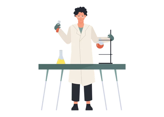 Male scientist doing experiment in chemical lab  Illustration