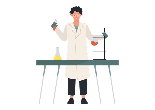 Male scientist doing experiment in chemical lab  Illustration