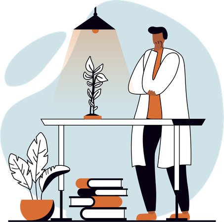 Male Scientist Doing Experiment on Plant  Illustration