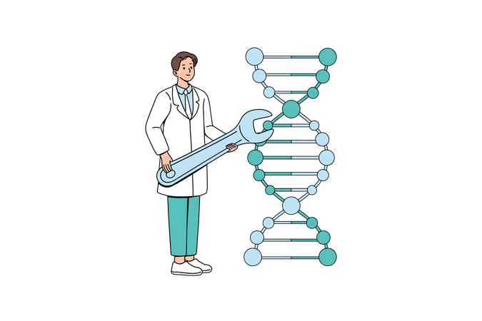 Male scientist doing genome editing  Illustration