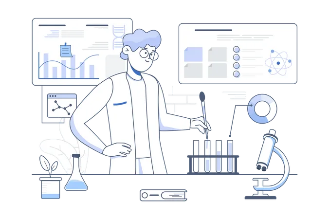 Male scientist doing research in lab  Illustration