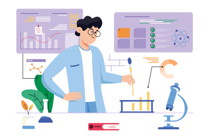 Male scientist doing research in lab  Illustration