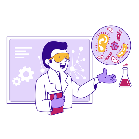 Male Scientist doing research on viruses  Illustration