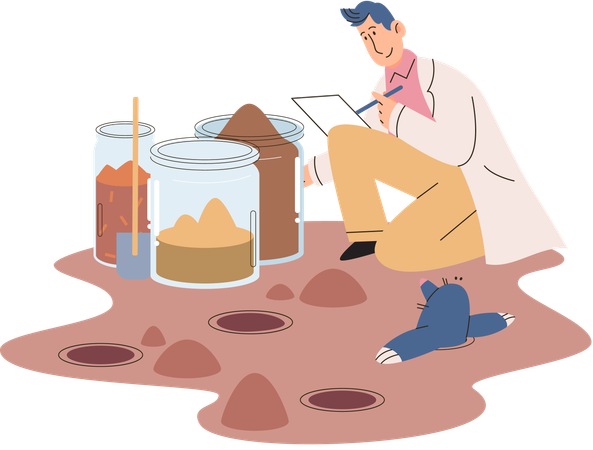 Male Scientist experiment on soil level  Illustration