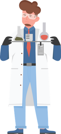 Male Scientist holding flasks  Illustration