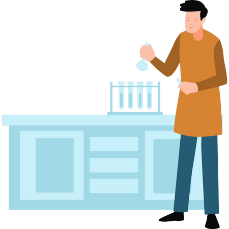 Male scientist holding lab flask  Illustration