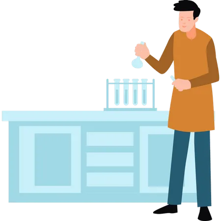 Male scientist holding lab flask  Illustration