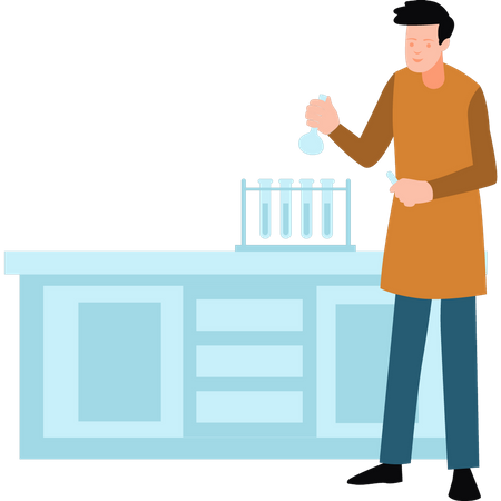 Male scientist holding lab flask  Illustration