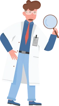Male Scientist holding magnifying glass  Illustration