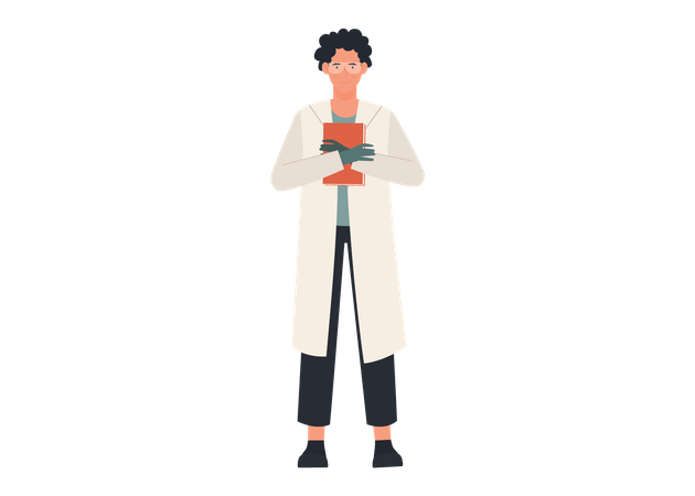 Male scientist holding research book  Illustration