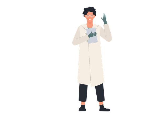 Male scientist holding research report  Illustration