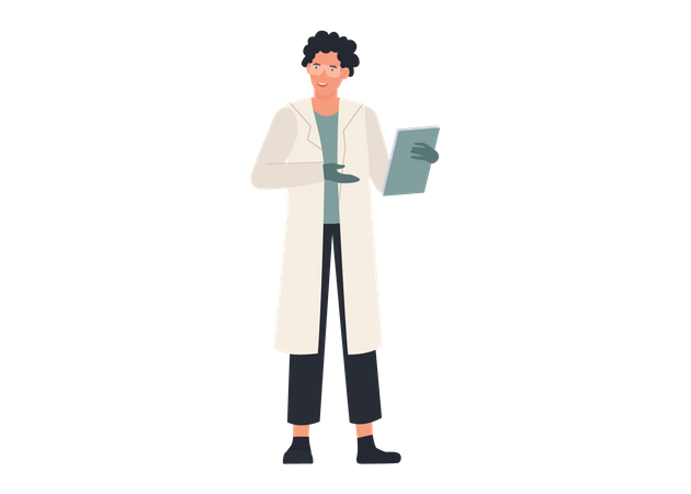 Male scientist holding research report  Illustration